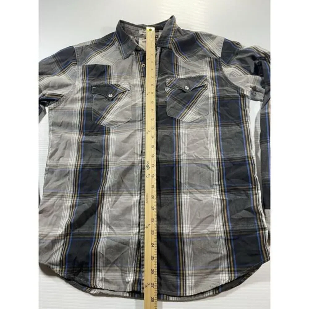Levis Standard Fit Black Gray  Plaid Western Shirt Mens S Lumberjack Pearl Snaps